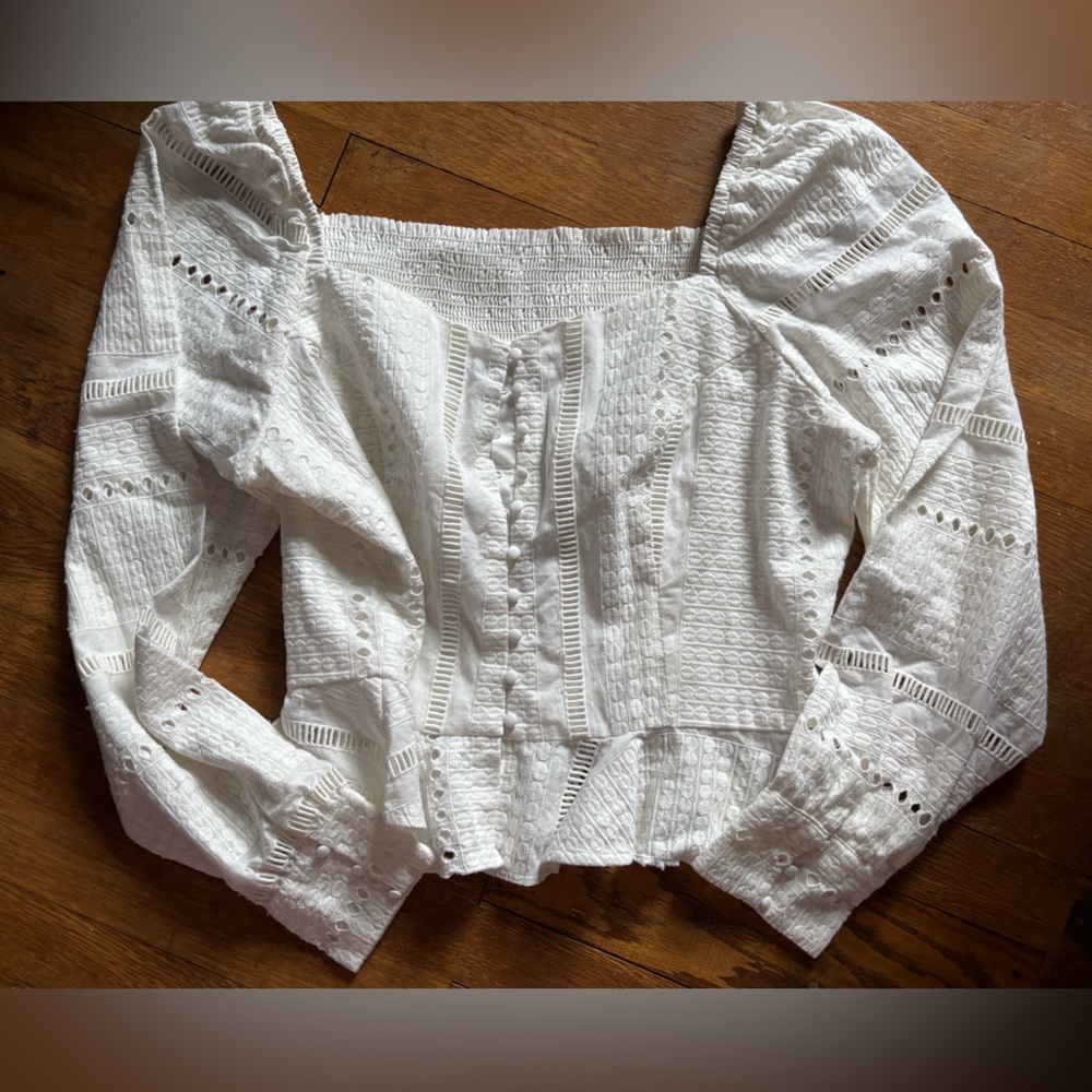 NWT Anthropologie Francine Textured Broderie Buttondown White Blouse Cotton Easy - Picture 2 of 3